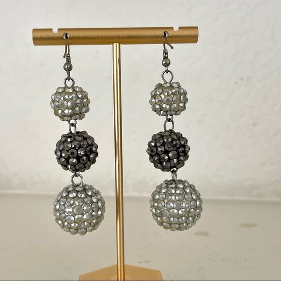 bling ball 3 tier drop earrings - Picture 5 of 11